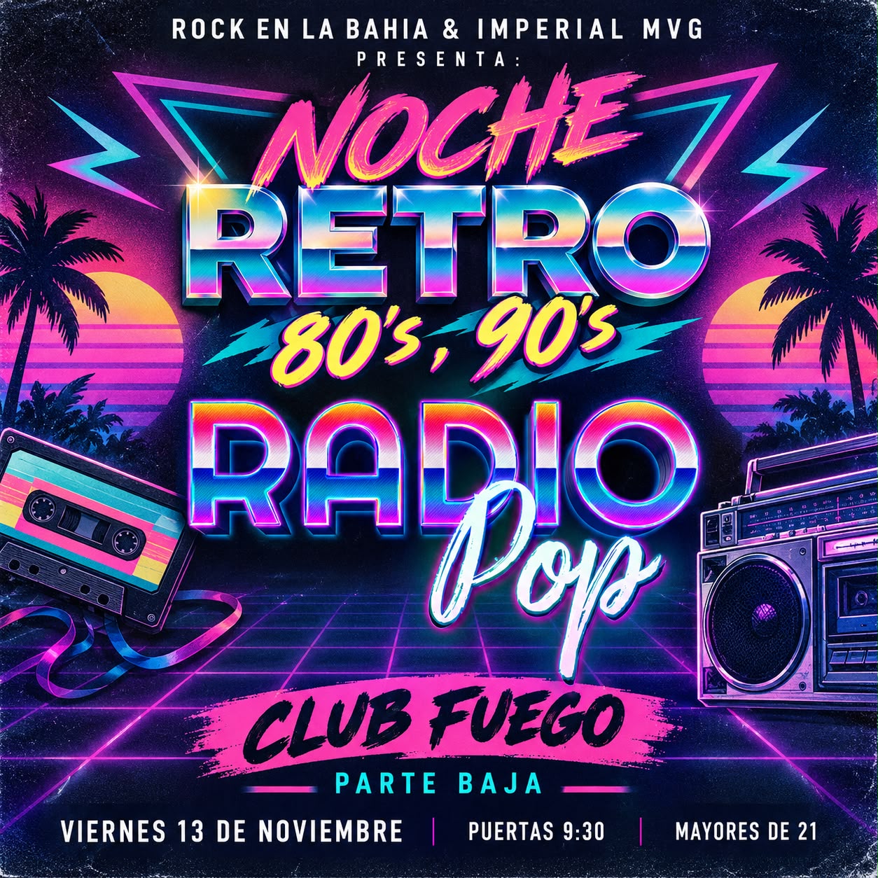 Flyer de Noche Retro con Radio Pop